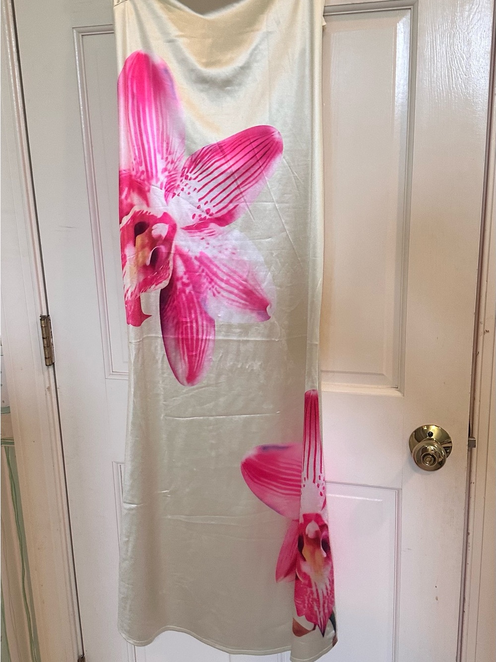REVOLVE Strapless Satin Maxi Dress in Cream with Pink Floral Print - Picture 3 of 3